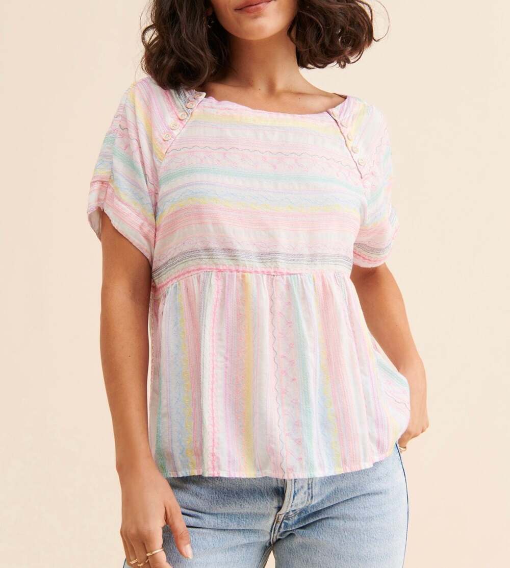 Anthropologie Letty Embroidered Pastel Babydoll Top S